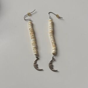 Beaded Dangle Cream and Silver Moon Earrings